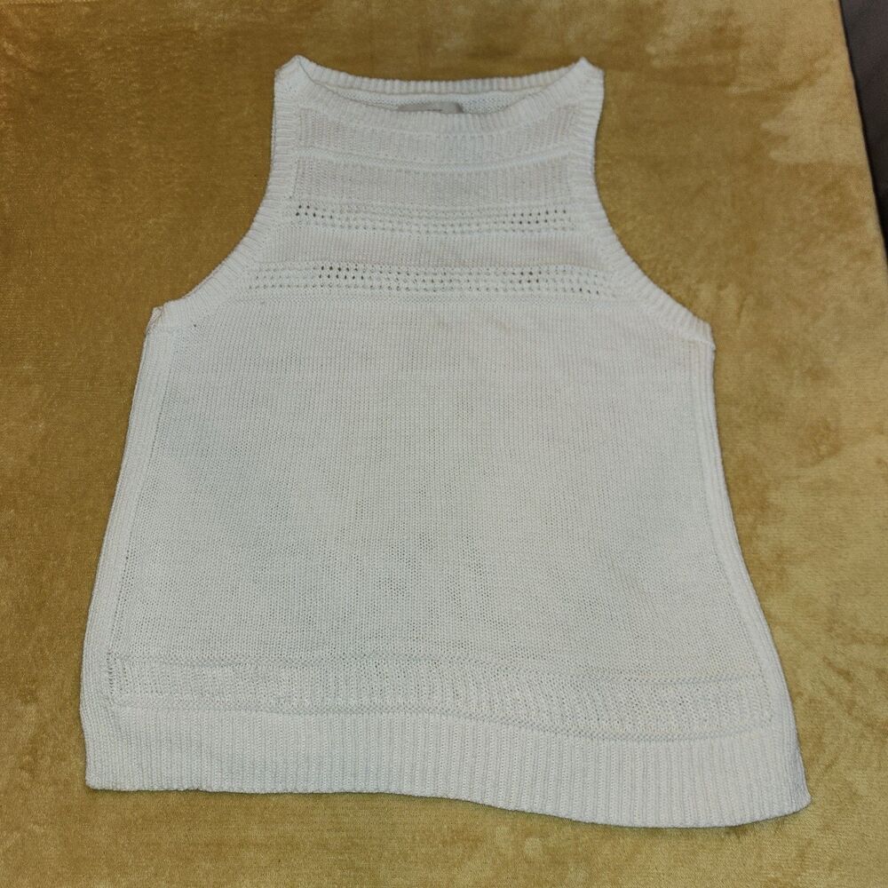Ann Taylor LOFT White Knit 100% Cotton Top Sleeveless Sweater Shirt XL